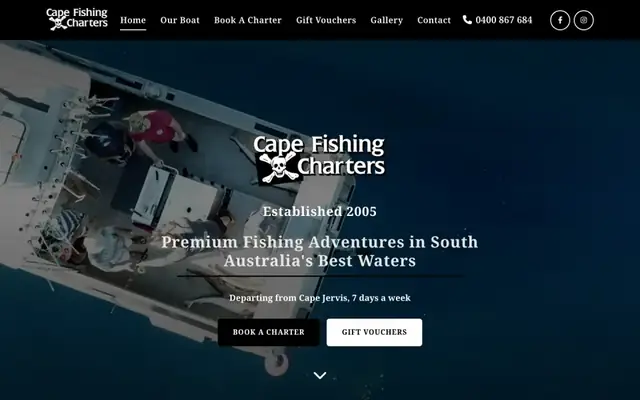 Cape Fishing Charters homepage, built by WebCraft Studio