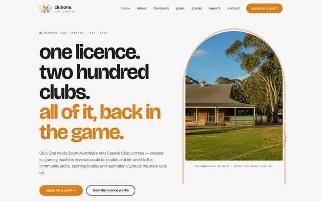 Club One (SA) homepage, built by WebCraft Studio