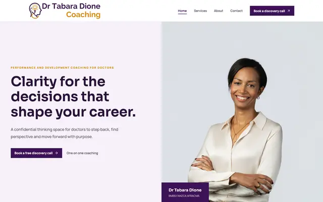 Dr Tabara Dione Coaching homepage, built by WebCraft Studio
