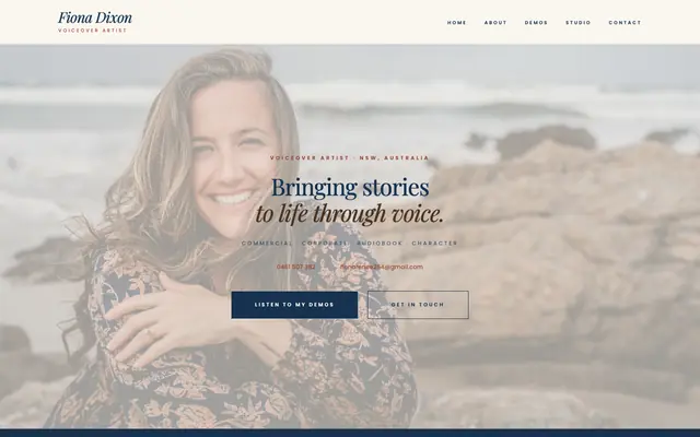 Fiona Dixon Voiceover Artist homepage, built by WebCraft Studio