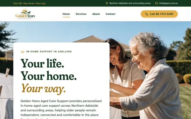 Golden Years Aged Care Support homepage, built by WebCraft Studio