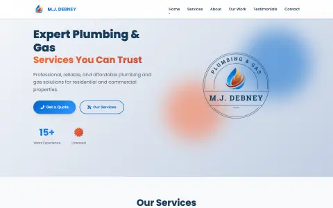 M.J. Debney Plumbing and Gas website on a laptop, built by WebCraft Studio