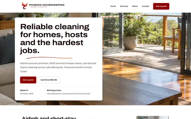 Phoenix Housekeeping homepage, built by WebCraft Studio