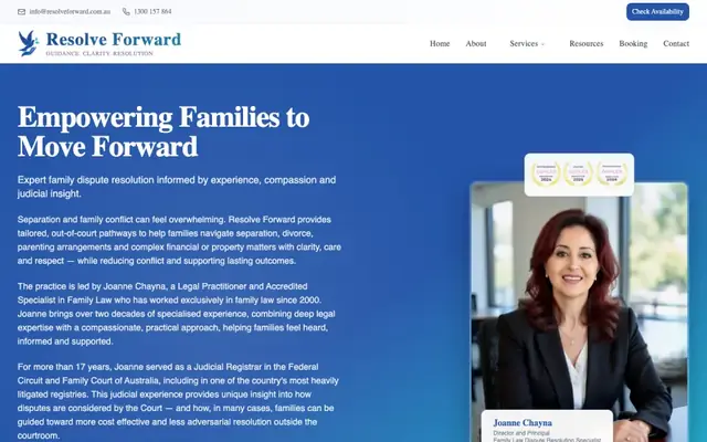Resolve Forward homepage, built by WebCraft Studio
