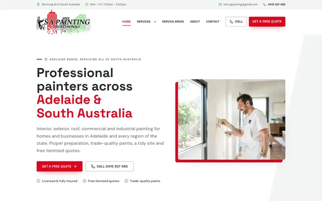 SA Painting Professionals homepage, built by WebCraft Studio