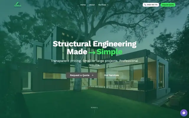 Simple Engineers homepage, built by WebCraft Studio